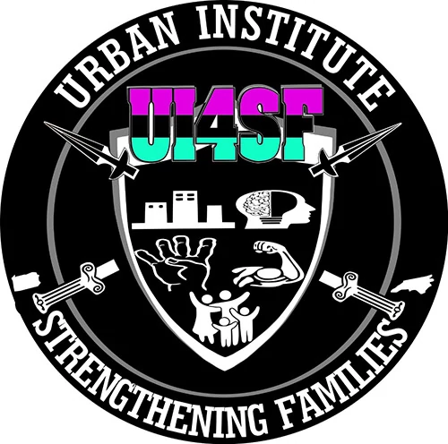 Urban Institute Strengthening Families logo with iconography representing city life.