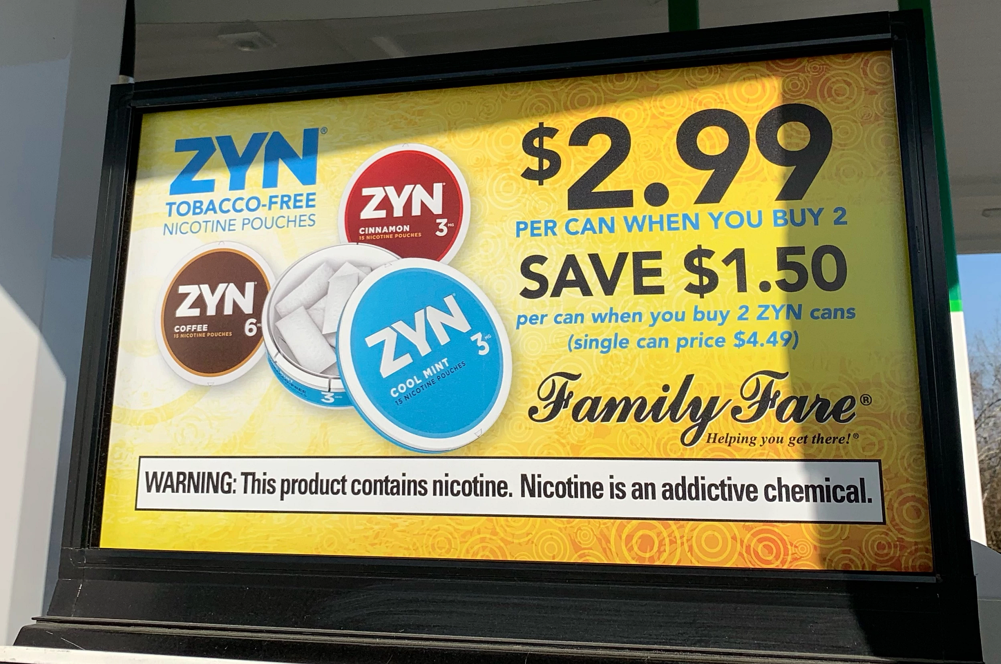 ZYN ad at Point of Sale in Hillsborough NC