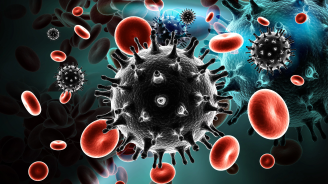 3d rendered HIV Virus in Blood Stream in color background