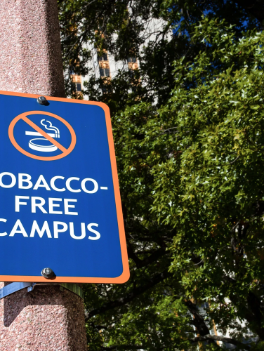Tobacco Free Campus Sign at University in United States