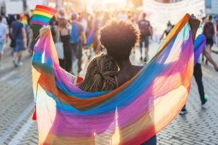 Person waving a pride flag