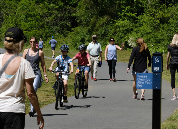people walking and biking the greenway.